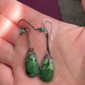 Sterling Silver Handmade Earrings with Green Stone